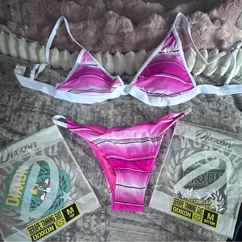 DIXXON Pink and White Serape Bikini Set